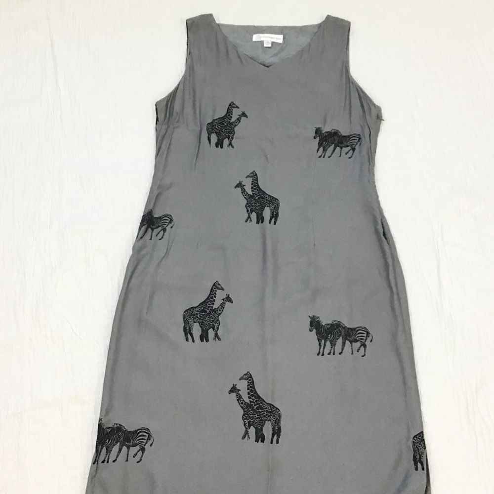 Gray zebra giraffe animal print maxi column dress